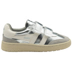 Silver Gola trainer with velcro straps on a white background
