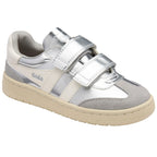 Silver and beige Gola trainer with velcro straps on a white background