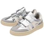 Silver children's Gola trainers with velcro straps on a white background