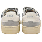 Pair of silver Gola trainer shown from the back on a white background