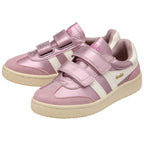 Pink children's Gola trainers with velcro straps on a white background