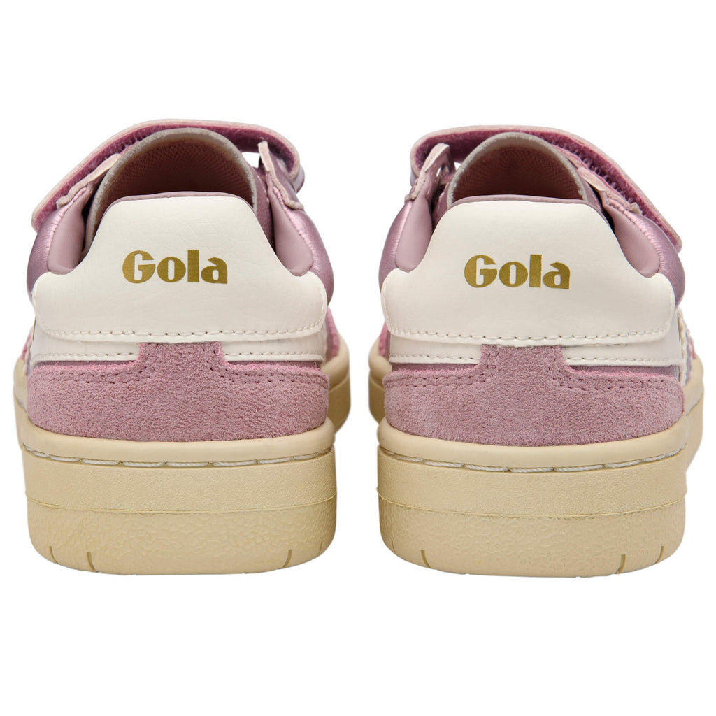 Pink Gola trainers shown from the back on a white background