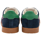 Navy blue Gola trainers with green accents on a white background
