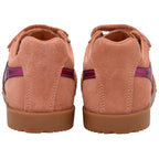Pair of pink Gola trainers with brown soles on a white background