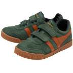 Green Gola trainer with orange stripes on a white background