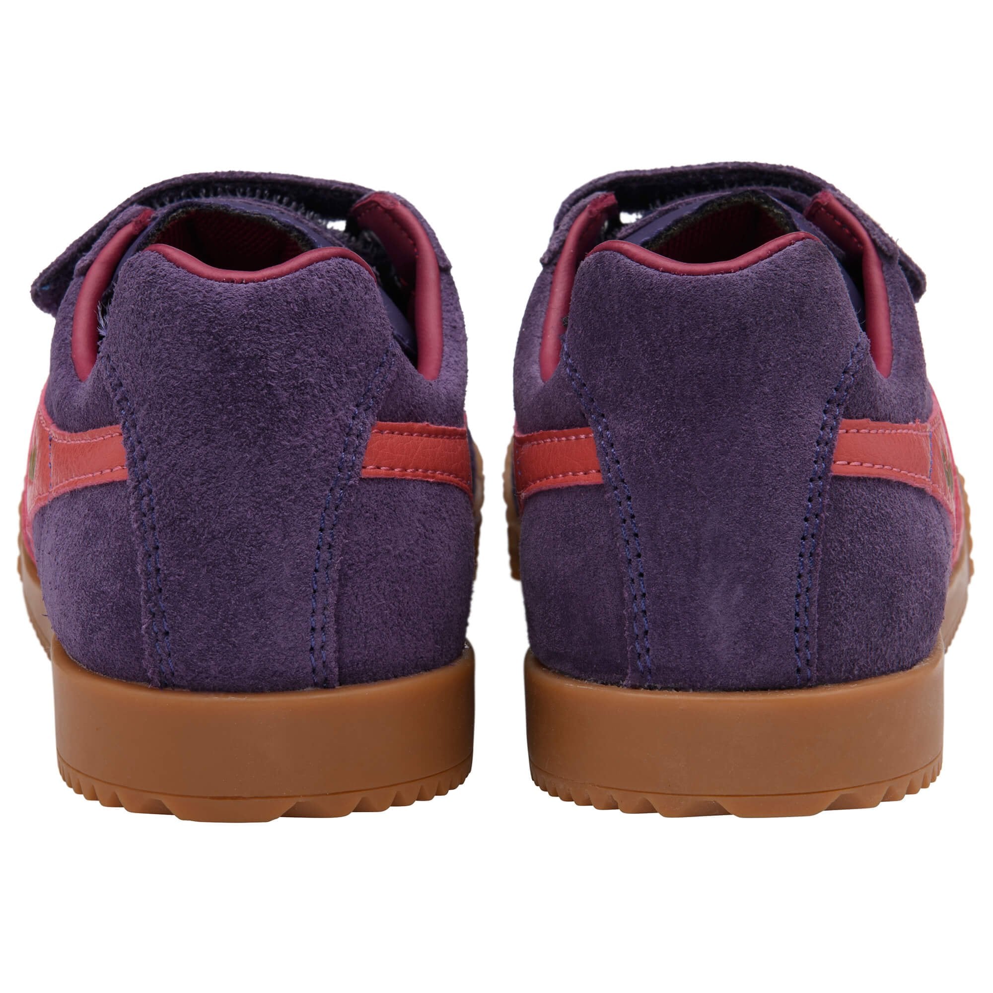Purple children's Gola trainers with brown soles on a white background