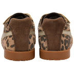Pair of brown Gola trainers with leopard print pattern on a white background