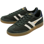 Pair of Gola sneakers in dark green with white stripes and gum soles