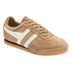Gola Harrier suede trainer in tan with white side stripes