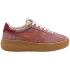 Gola women's trainer in pink suede with white laces and a tan sole