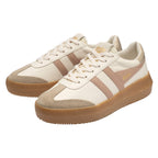 Pair of Gola Grandslam Quadrant trainers in off-white, pink, and gold with a gum sole