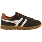 Gola men's trainer in brown suede with white stripes and a gum sole
