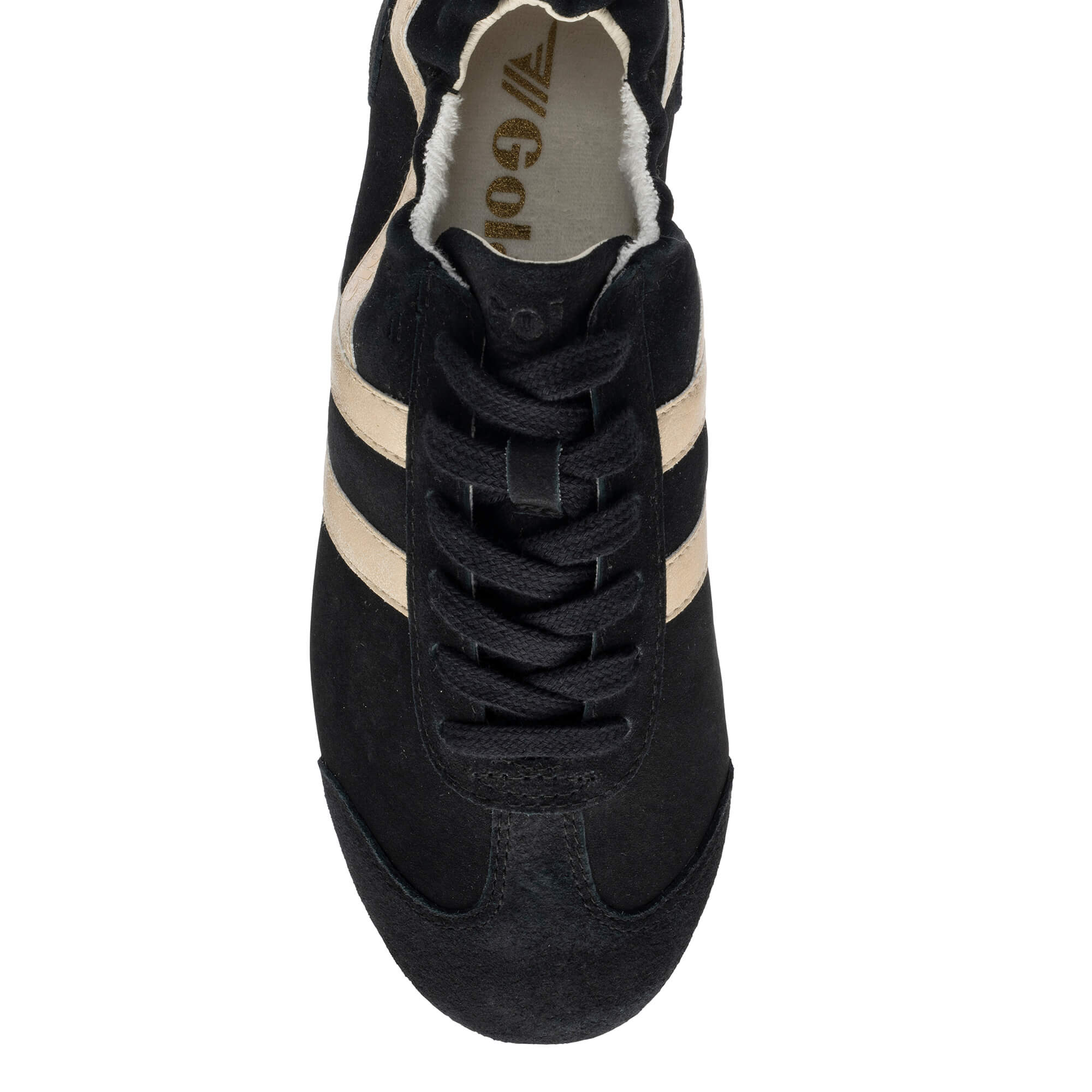 Black Gola Harrier trainers with gold stripes
