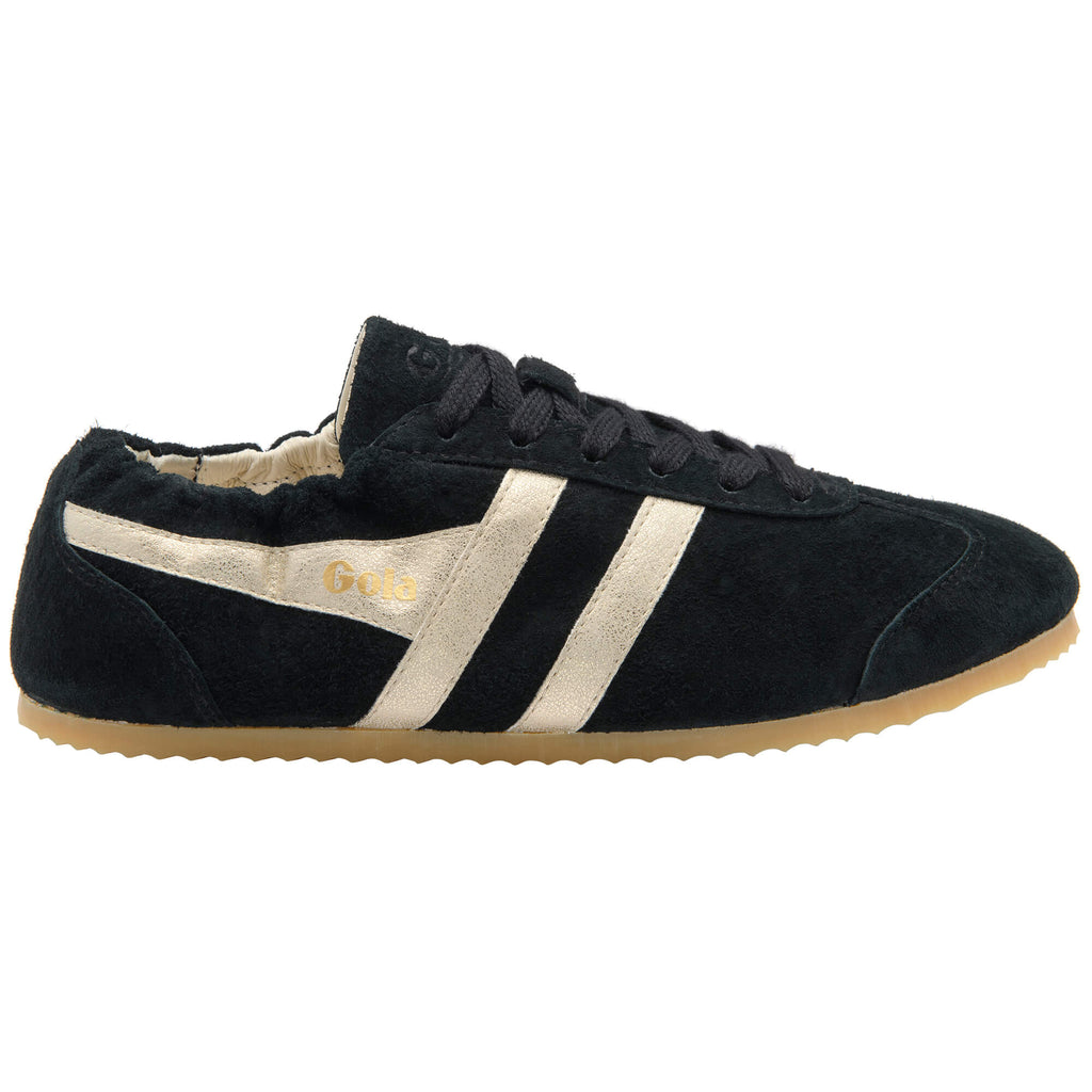 Gola Harrier suede trainer in black with gold stripes