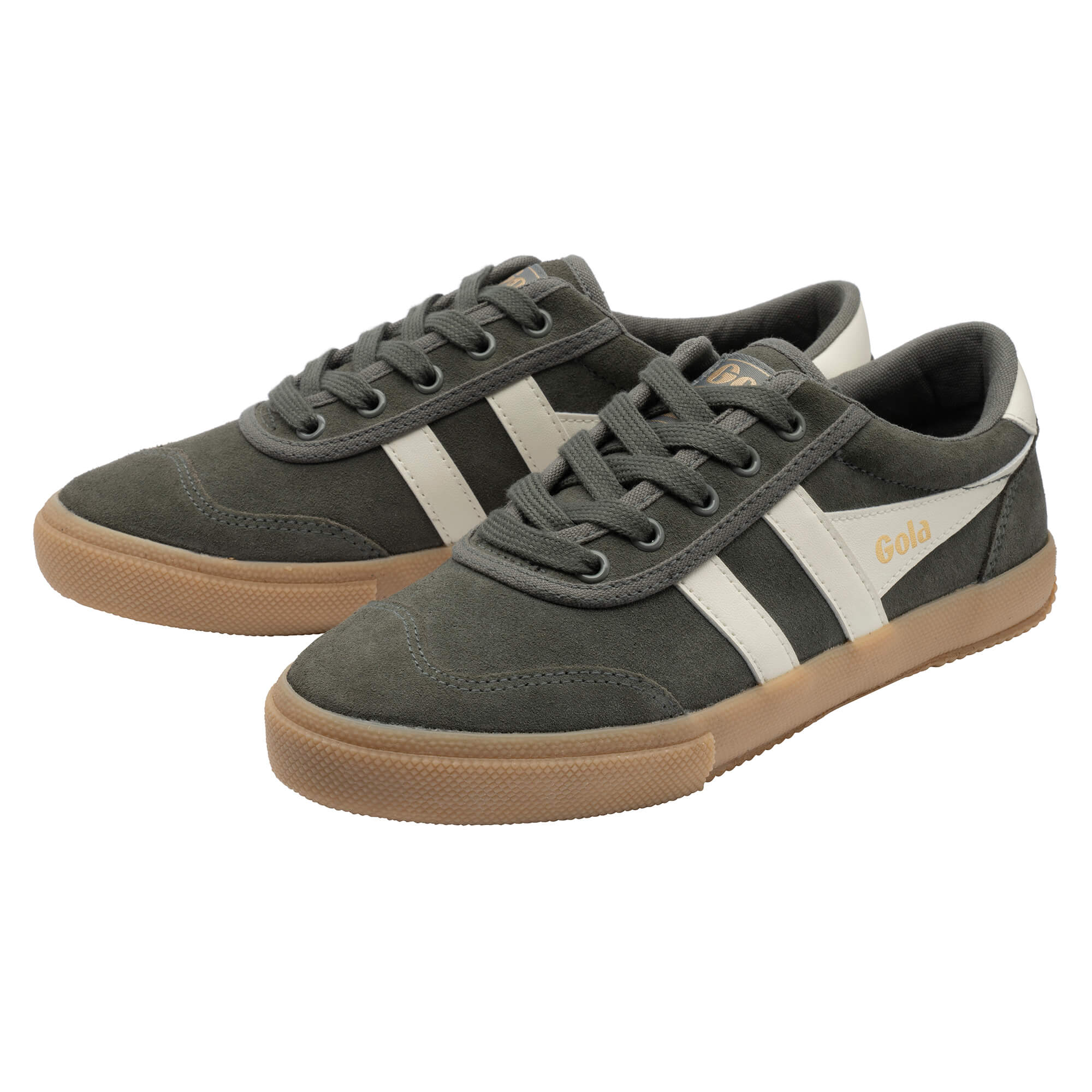 Pair of Gola Comet trainers in dark grey suede with white stripes and gum soles