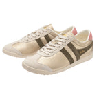 Pair of Gola Coaster trainers in gold with olive green stripes and pink heel trim