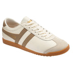 Gola Harrier trainer in off-white with tan stripes and a gum sole