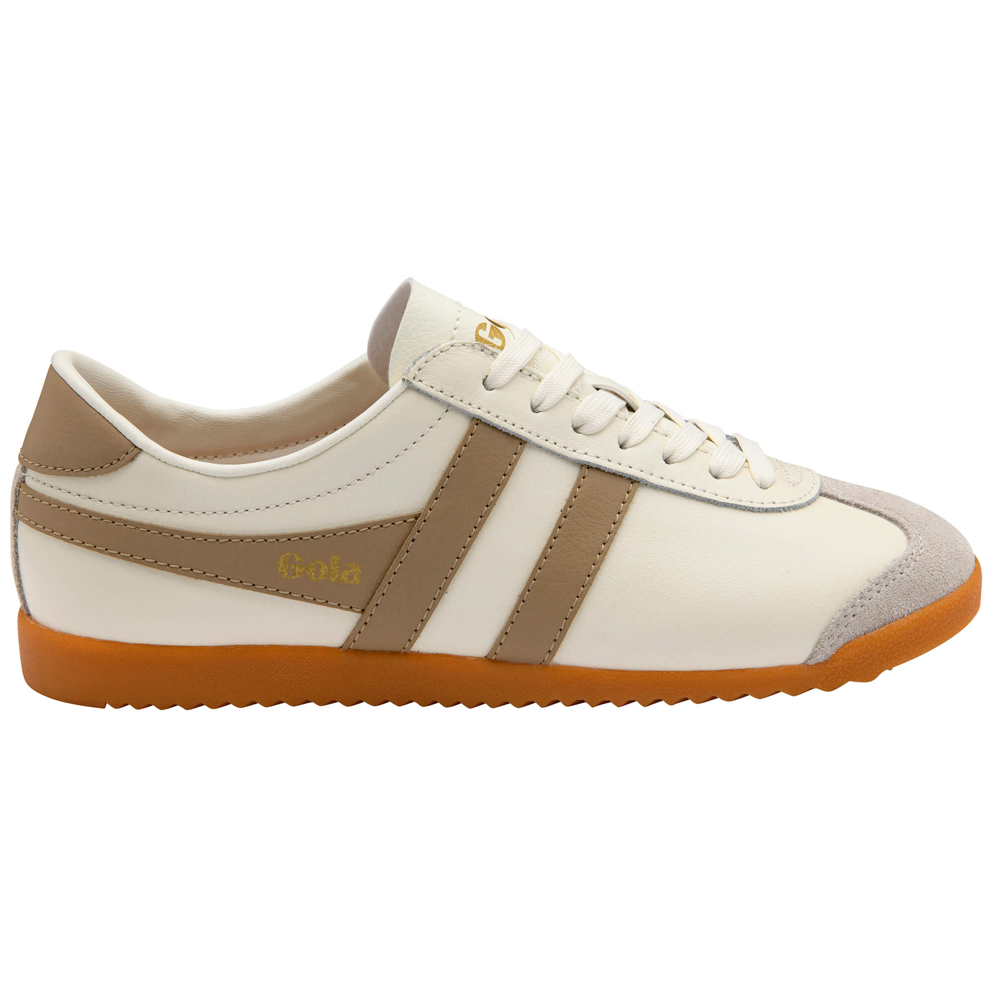 Gola Harrier trainer in off-white and tan with a gum sole