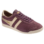 Gola Bullet trainers in plum suede with gold stripes and heel tab