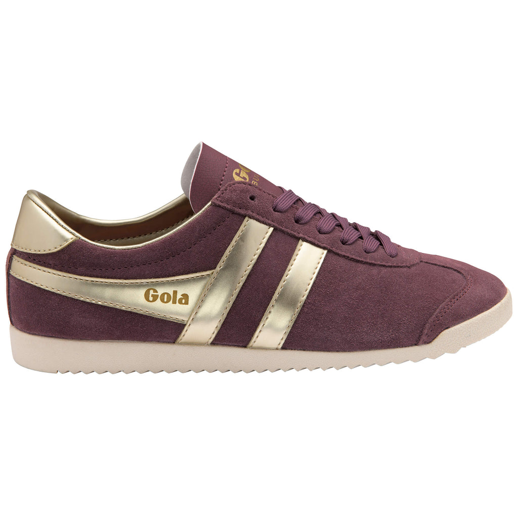Gola Bullet Suede trainers in burgundy with gold stripes