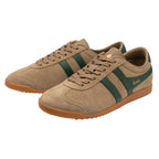 Pair of Gola Harrier trainers in tan suede with green stripes and gum sole