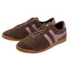 Pair of Gola Harrier trainers in brown suede with pink stripes and gum sole