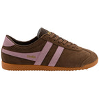Brown Gola trainer with pink stripes and a brown sole