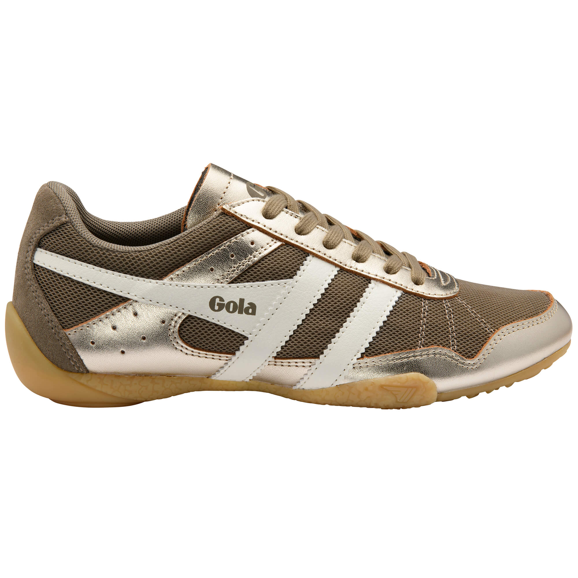 Gola women's trainer in bronze and white with a gum sole
