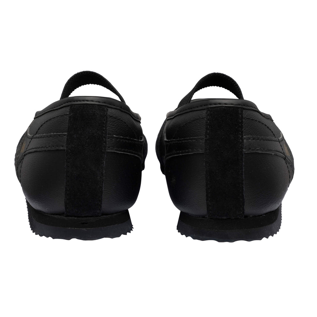 Pair of black trainers, rear view