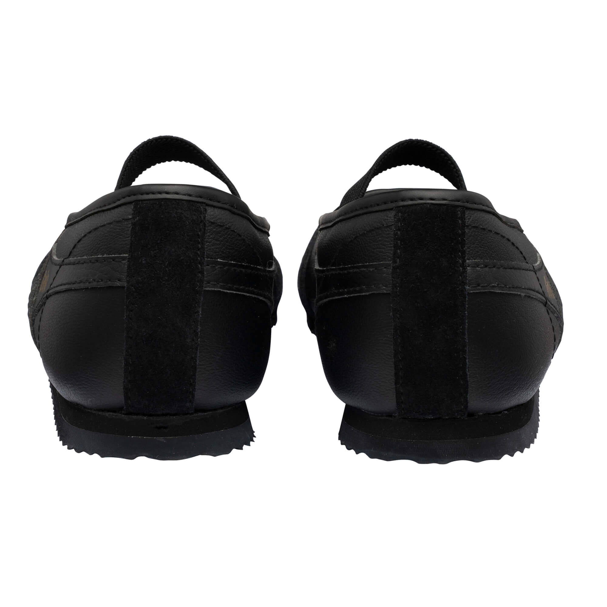 Pair of black trainers, rear view