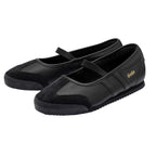 Pair of black Gola Harrier T-Bar trainers with gold Gola branding