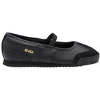Black Gola Harrier T-bar shoe with gold Gola logo on the side