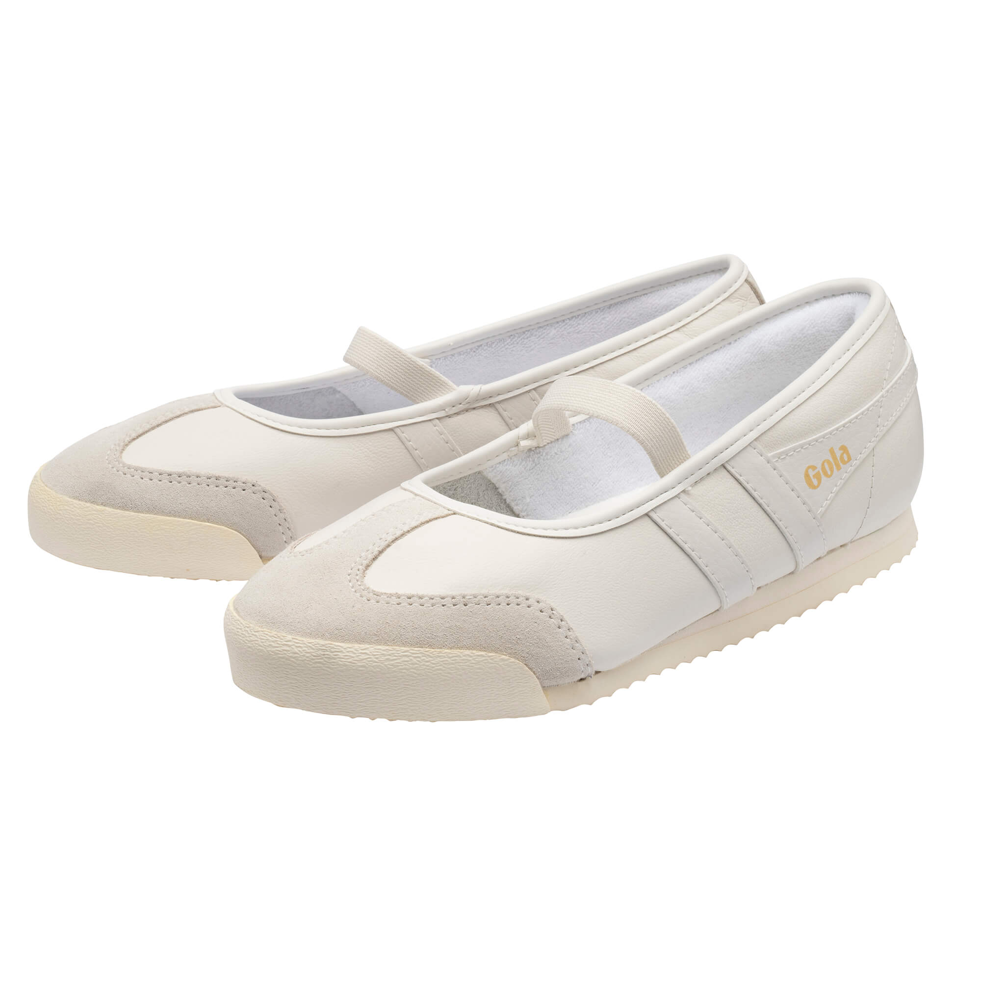 Pair of Gola Coaster Mary Jane trainers in off-white with a suede toe and elasticated strap