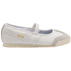 White Gola Harrier T-bar plimsoll with a suede toe and heel, and a cream sole