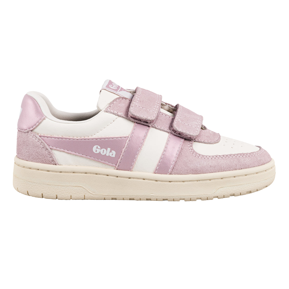 Gola Classics white and pink suede trainer with hook and loop fastening