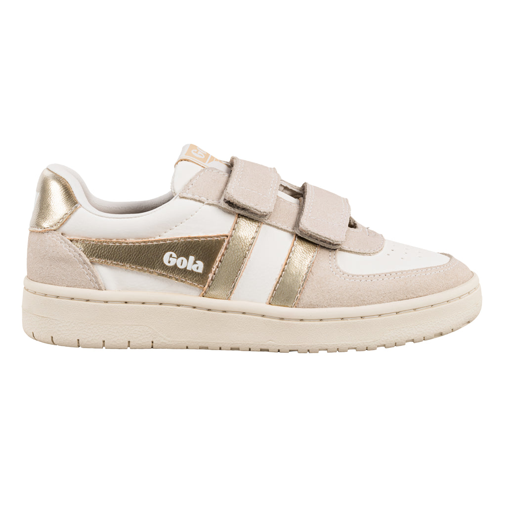 Gola Classics white and metallic gold trainer with hook and loop fastening