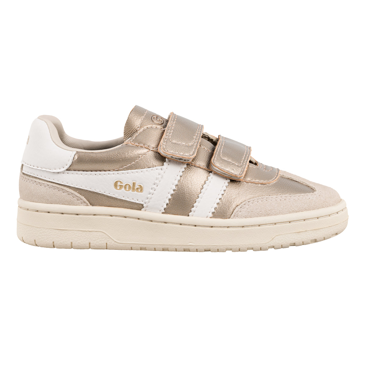 Gola Classics metallic gold and white trainer with hook and loop fastening