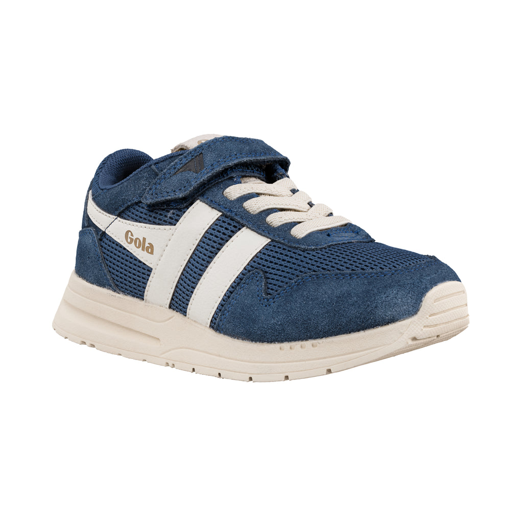 Navy blue and white Gola children's trainer with hook and loop fastening