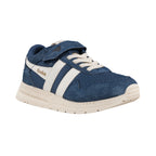Navy blue and white Gola children's trainer with hook and loop fastening