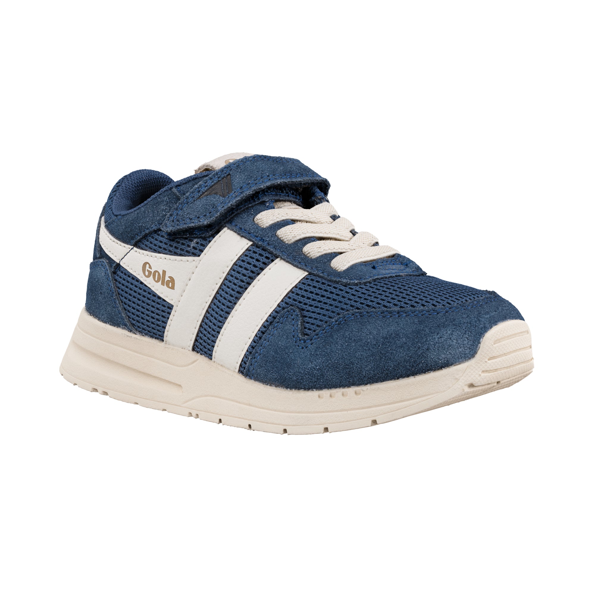 Navy blue and white Gola children's trainer with hook and loop fastening