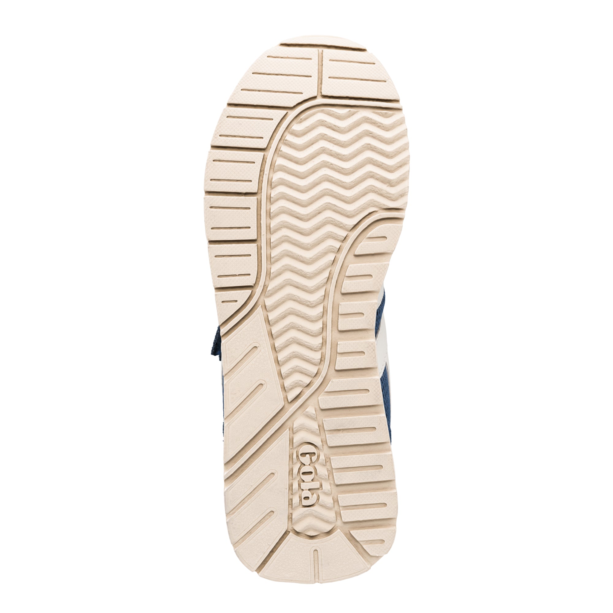 Beige rubber trainer sole with Gola branding and textured tread pattern