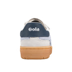 Rear view of a Gola trainer with a navy heel tab and gum sole