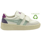 Gola Classics white trainer with green and purple accents and recycled symbol