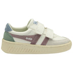 Gola Classics white trainer with hook and loop straps and multi-coloured suede heel and side panels