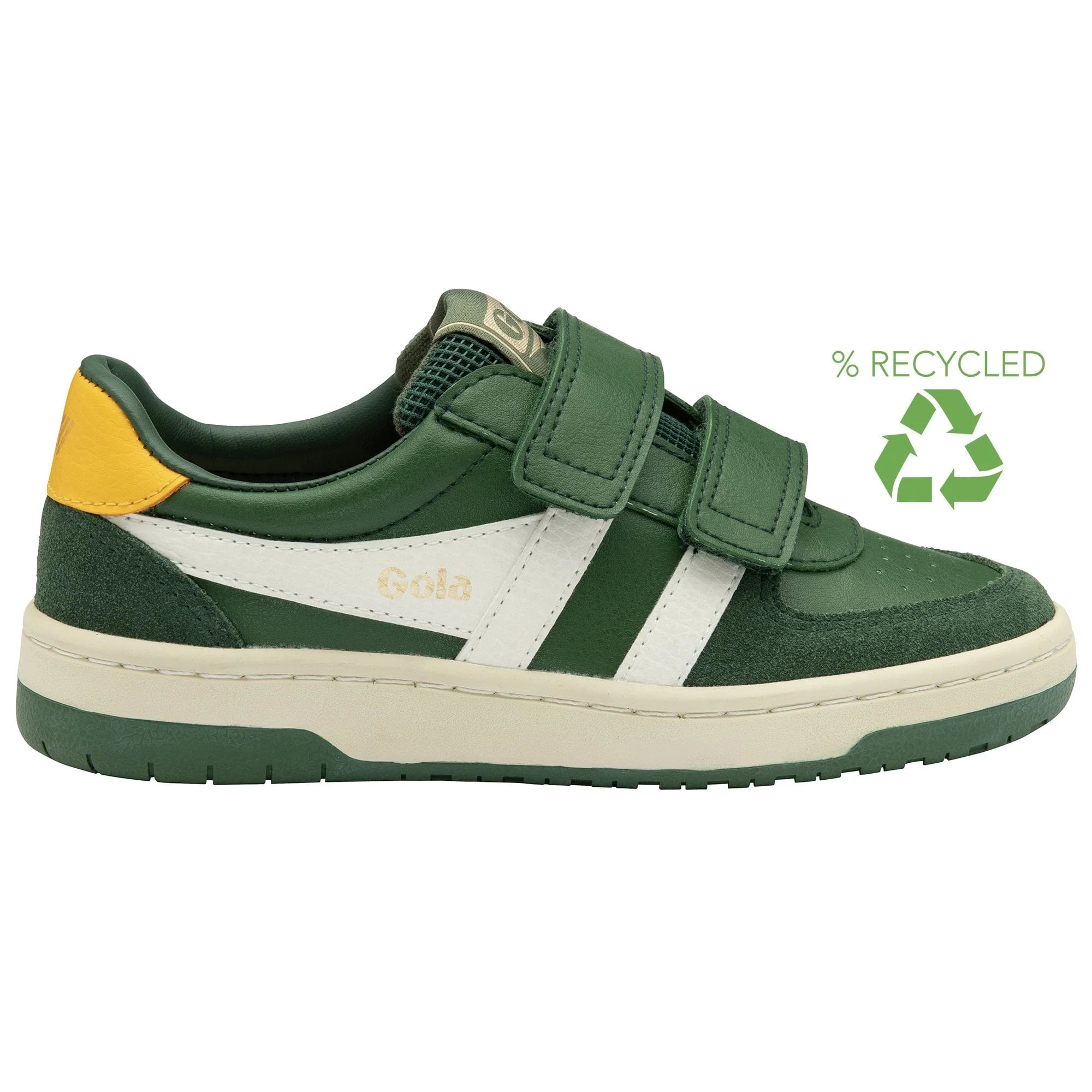 Gola Classics green and white recycled trainer with hook and loop fastening