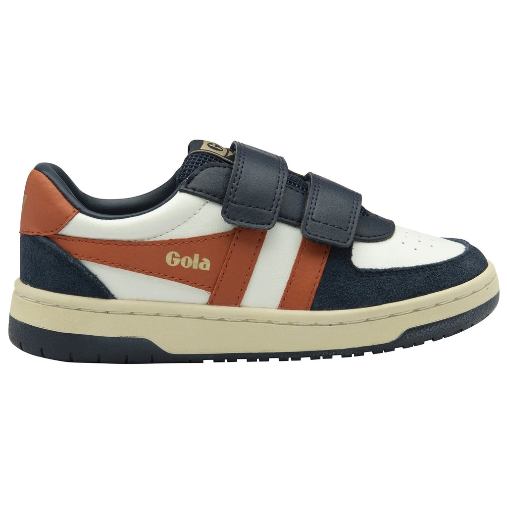 Gola Classics navy white and tan leather trainer with double hook and loop fastening