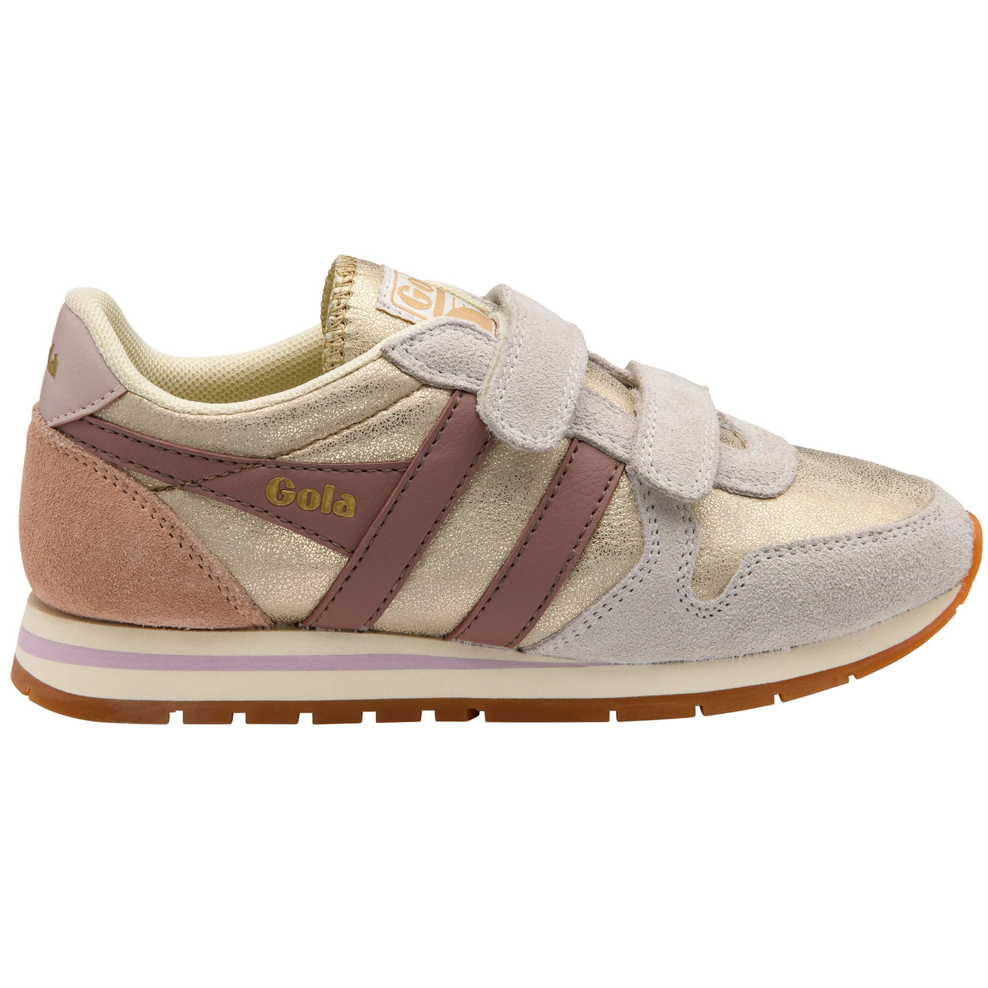 Metallic gold and dusky pink Gola trainer with hook and loop fastening
