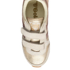 Metallic gold and beige suede Gola trainer with two hook and loop straps