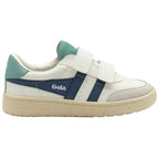 Gola Classics white trainer with blue and green accents and hook and loop fastening