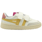 Gola Classics white trainer with yellow side stripes and hook and loop fastening